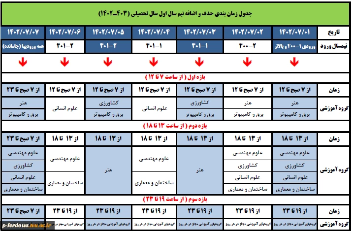 جدول زمانبندی حذف و اضافه نیمسال اول 1403-1402 3